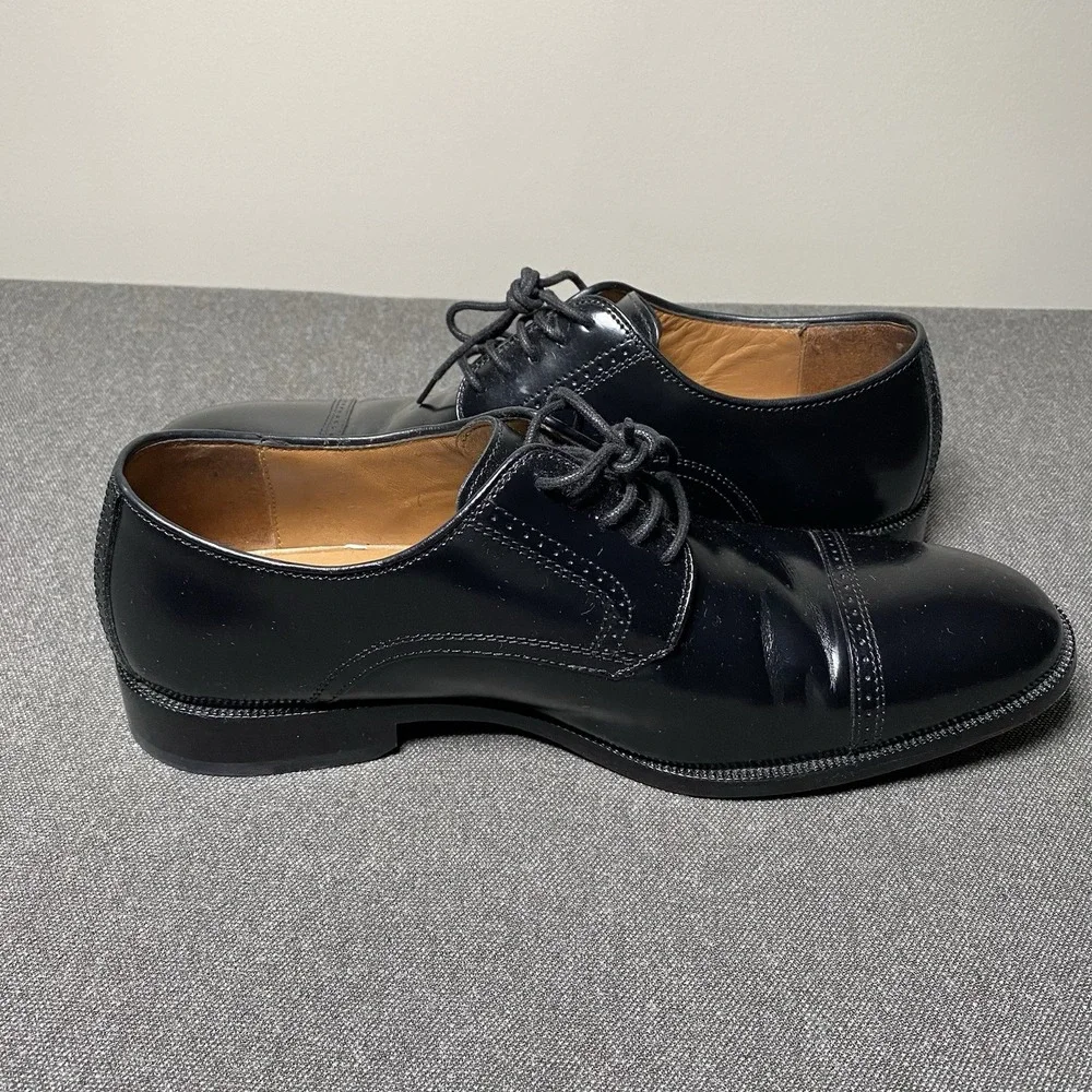 Johnston Murphy Bradford Cap Toe Derby Dress Shoes 10D Sheepskin Black 15-1771